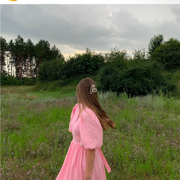 Elegant Gauze Pink Midi Dress - Picture 5 of 7